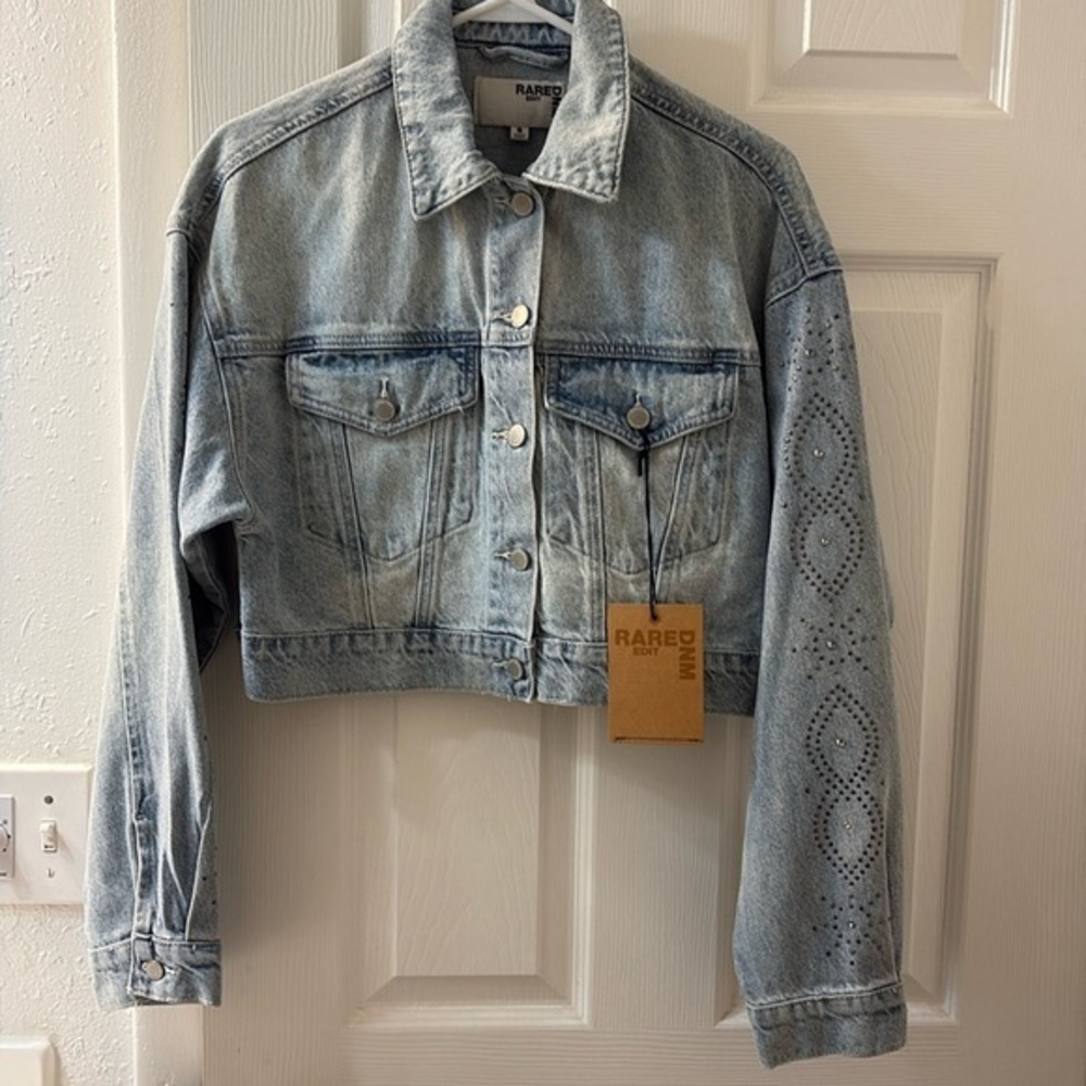 PacSun Selena Gomez Rare DNM Edit Studded Cropped Denim Trucker Jacket S